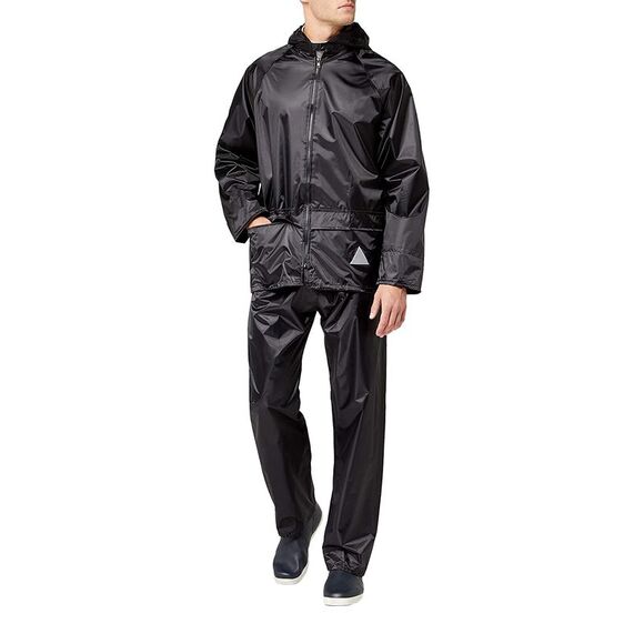 Result Mens Heavyweight Waterproof Rain Suit ( Zip Jacket & Trouser Suit) / Blac